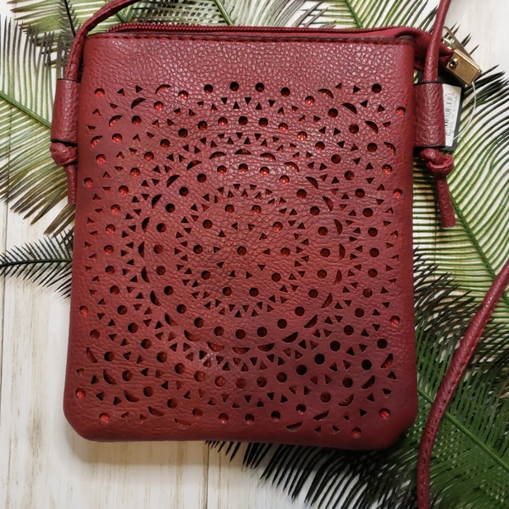 Red Mandala Vegan Leather Crossbody Bag